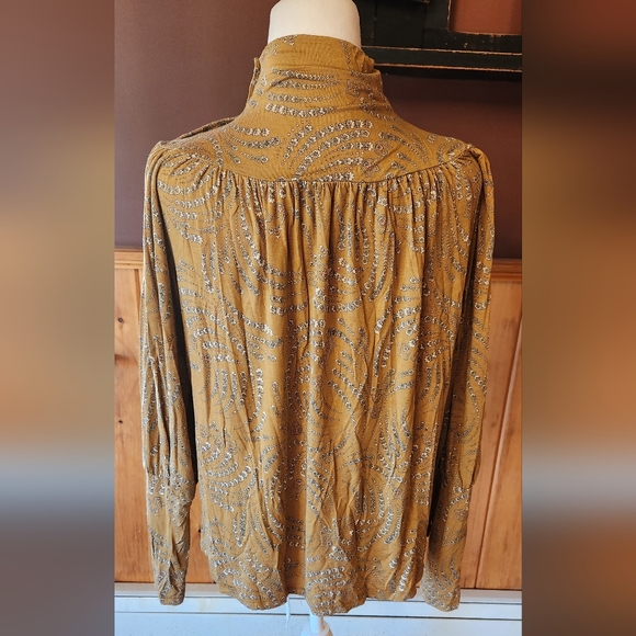 Ann Taylor Mustard Yellow Floral Turtleneck Top Blouse Size XS - Picture 3 of 12